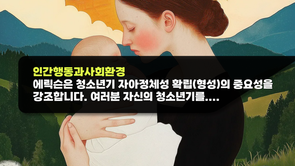 인간행동과사회환경
에릭슨은 청소년기 자아정체성 확립(형성)의 중요성